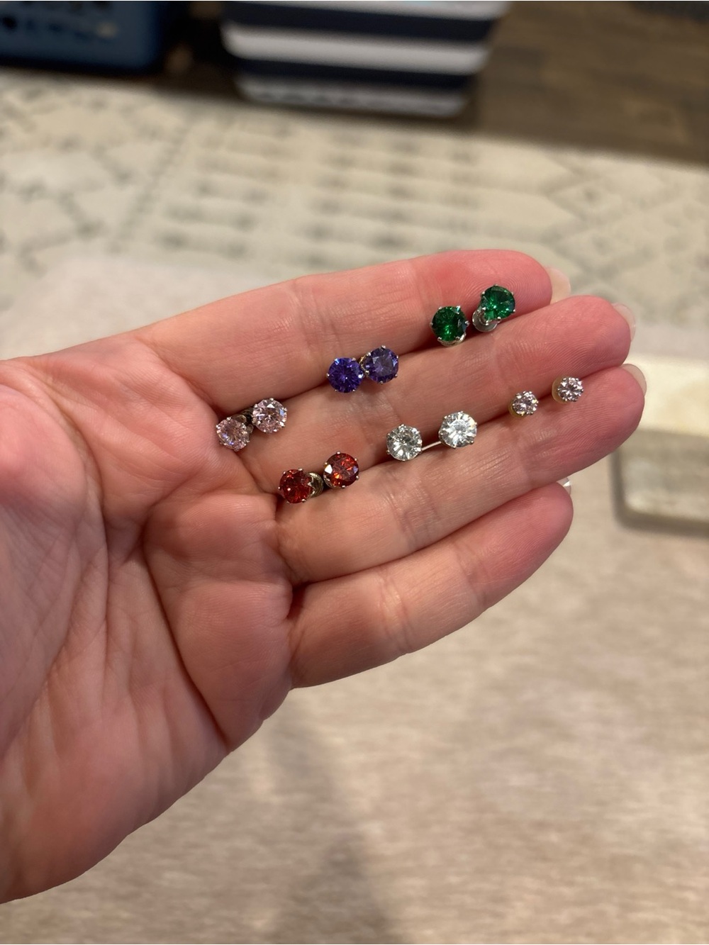 6 Pairs-Classic Multi-Color CZ Stud Earring Set - Women Jewelry
